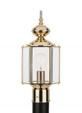 Generation Lighting - Seagull US 8209-02 - Classico traditional 1-light outdoor exterior post lantern in polished brass gold finish with clear