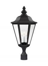 Generation Lighting - Seagull US 8231-12 - Brentwood traditional 3-light outdoor exterior post lantern in black finish with clear glass panels