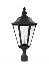 Generation Lighting - Seagull US 8231EN-12 - Brentwood traditional 3-light LED outdoor exterior post lantern in black finish with clear glass pan