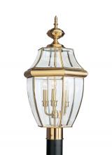 Generation Lighting - Seagull US 8239-02 - Lancaster traditional 3-light outdoor exterior post lantern in polished brass gold finish with clear