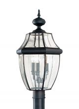 Generation Lighting - Seagull US 8239-12 - Lancaster traditional 3-light outdoor exterior post lantern in black finish with clear curved bevele
