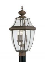Generation Lighting - Seagull US 8239-71 - Lancaster traditional 3-light outdoor exterior post lantern in antique bronze finish with clear curv