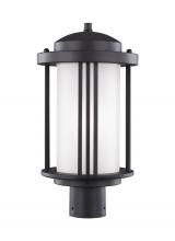 Generation Lighting - Seagull US 8247901-12 - Crowell contemporary 1-light outdoor exterior post lantern in black finish with satin etched glass s
