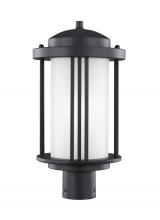 Generation Lighting - Seagull US 8247901EN3-12 - Crowell contemporary 1-light LED outdoor exterior post lantern in black finish with satin etched gla