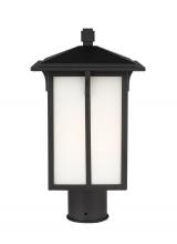 Generation Lighting - Seagull US 8252701-12 - Tomek modern 1-light outdoor exterior post lantern in black finish with etched white glass panels