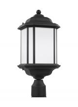 Generation Lighting - Seagull US 82529-12 - Kent traditional 1-light outdoor exterior post lantern in black finish with satin etched glass panel