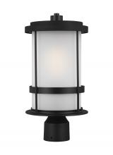 Generation Lighting - Seagull US 8290901-12 - Wilburn modern 1-light outdoor exterior post lantern in black finish with satin etched glass shade