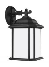 Generation Lighting - Seagull US 84531-12 - Kent traditional 1-light outdoor exterior large wall lantern sconce in black finish with satin etche