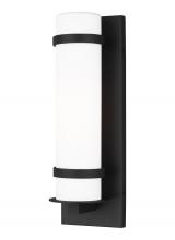 Generation Lighting - Seagull US 8518301EN3-12 - Alban modern 1-light LED outdoor exterior small round wall lantern sconce in black finish with etche
