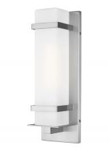 Generation Lighting - Seagull US 8520701-04 - Alban modern 1-light outdoor exterior small square wall lantern in satin aluminum silver with etched