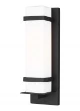 Generation Lighting - Seagull US 8520701EN3-12 - Alban modern 1-light LED outdoor exterior small square wall lantern sconce in black finish with etch