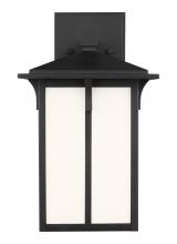 Generation Lighting - Seagull US 8552701EN3-12 - Tomek modern 1-light LED outdoor exterior small wall lantern sconce in black finish with etched whit
