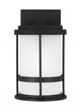 Generation Lighting - Seagull US 8590901-12 - Wilburn modern 1-light outdoor exterior small wall lantern sconce in black finish with satin etched