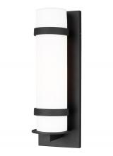 Generation Lighting - Seagull US 8618301EN3-12 - Alban modern 1-light LED outdoor exterior medium round wall lantern sconce in black finish with etch