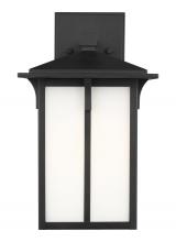 Generation Lighting - Seagull US 8652701EN3-12 - Tomek modern 1-light LED outdoor exterior medium wall lantern sconce in black finish with etched whi