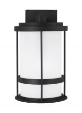 Generation Lighting - Seagull US 8690901EN3-12 - Wilburn modern 1-light LED outdoor exterior medium wall lantern sconce in black finish with satin et