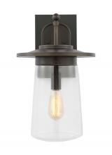Generation Lighting - Seagull US 8708901EN7-71 - Tybee casual 1-light LED outdoor exterior large wall lantern sconce in antique bronze finish with cl
