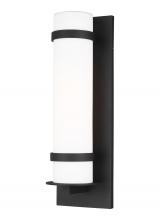 Generation Lighting - Seagull US 8718301EN3-12 - Alban modern 1-light LED outdoor exterior large round wall lantern sconce in black finish with etche