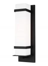 Generation Lighting - Seagull US 8720701EN3-12 - Alban modern 1-light LED outdoor exterior large square wall lantern sconce in black finish with etch