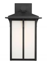 Generation Lighting - Seagull US 8752701-12 - Tomek modern 1-light outdoor exterior large wall lantern sconce in black finish with etched white gl