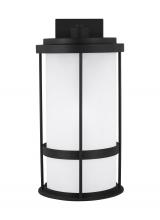 Generation Lighting - Seagull US 8790901-12 - Wilburn modern 1-light outdoor exterior large wall lantern sconce in black finish with satin etched
