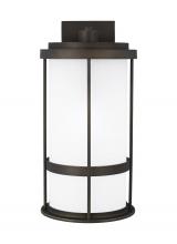 Generation Lighting - Seagull US 8790901-71 - Wilburn modern 1-light outdoor exterior large wall lantern sconce in antique bronze finish with sati