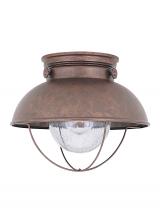 Generation Lighting - Seagull US 8869-44 - Sebring transitional 1-light outdoor exterior ceiling flush mount in weathered copper finish with cl