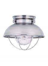 Generation Lighting - Seagull US 8869-98 - Sebring transitional 1-light outdoor exterior ceiling flush mount in brushed stainless silver finish