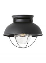 Generation Lighting - Seagull US 8869EN3-12 - Sebring transitional 1-light LED outdoor exterior ceiling flush mount in black finish with clear see