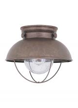 Generation Lighting - Seagull US 8869EN3-44 - Sebring transitional 1-light LED outdoor exterior ceiling flush mount in weathered copper finish wit