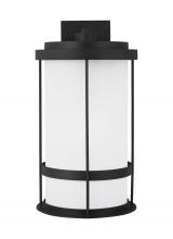 Generation Lighting - Seagull US 8890901-12 - Wilburn modern 1-light outdoor exterior extra large wall lantern sconce in black finish with satin e