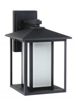 Generation Lighting - Seagull US 89031-12 - Hunnington contemporary 1-light outdoor exterior medium wall lantern in black finish with etched see