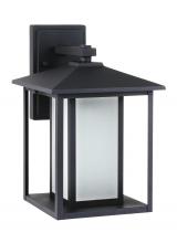 Generation Lighting - Seagull US 89031EN3-12 - Hunnington contemporary 1-light LED outdoor exterior medium wall lantern in black finish with etched