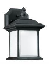 Generation Lighting - Seagull US 89101EN3-12 - Wynfield traditional 1-light LED outdoor exterior wall lantern sconce in black finish with frosted g
