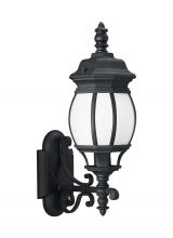 Generation Lighting - Seagull US 89102-12 - Wynfield traditional 1-light outdoor exterior medium wall lantern sconce in black finish with froste