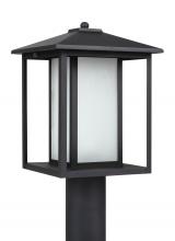 Generation Lighting - Seagull US 89129-12 - Hunnington contemporary 1-light outdoor exterior post lantern in black finish with etched seeded gla