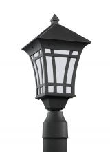 Generation Lighting - Seagull US 89231-12 - Herrington transitional 1-light outdoor exterior post lantern in black finish with etched white glas