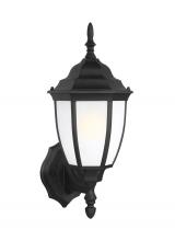 Generation Lighting - Seagull US 89940-12 - Bakersville traditional 1-light outdoor exterior round wall lantern sconce in black finish with sati
