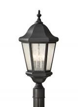Generation Lighting - Seagull US OL5907EN/BK - Martinsville traditional 3-light LED outdoor exterior post lantern in black finish with clear seeded